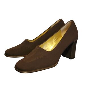 Bruno Magli Womens Heels Block Heel Pumps Square Toe Brown Italy‎ 7.5